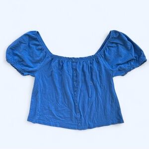 American Eagle Button Front Short Puff Sleeve Top in Blue Size XS NWT